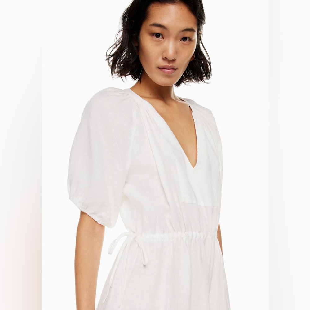 Wilfred Decadence White Linen Dress Tiered Organic Linen Midi Dress - Picture 3 of 8
